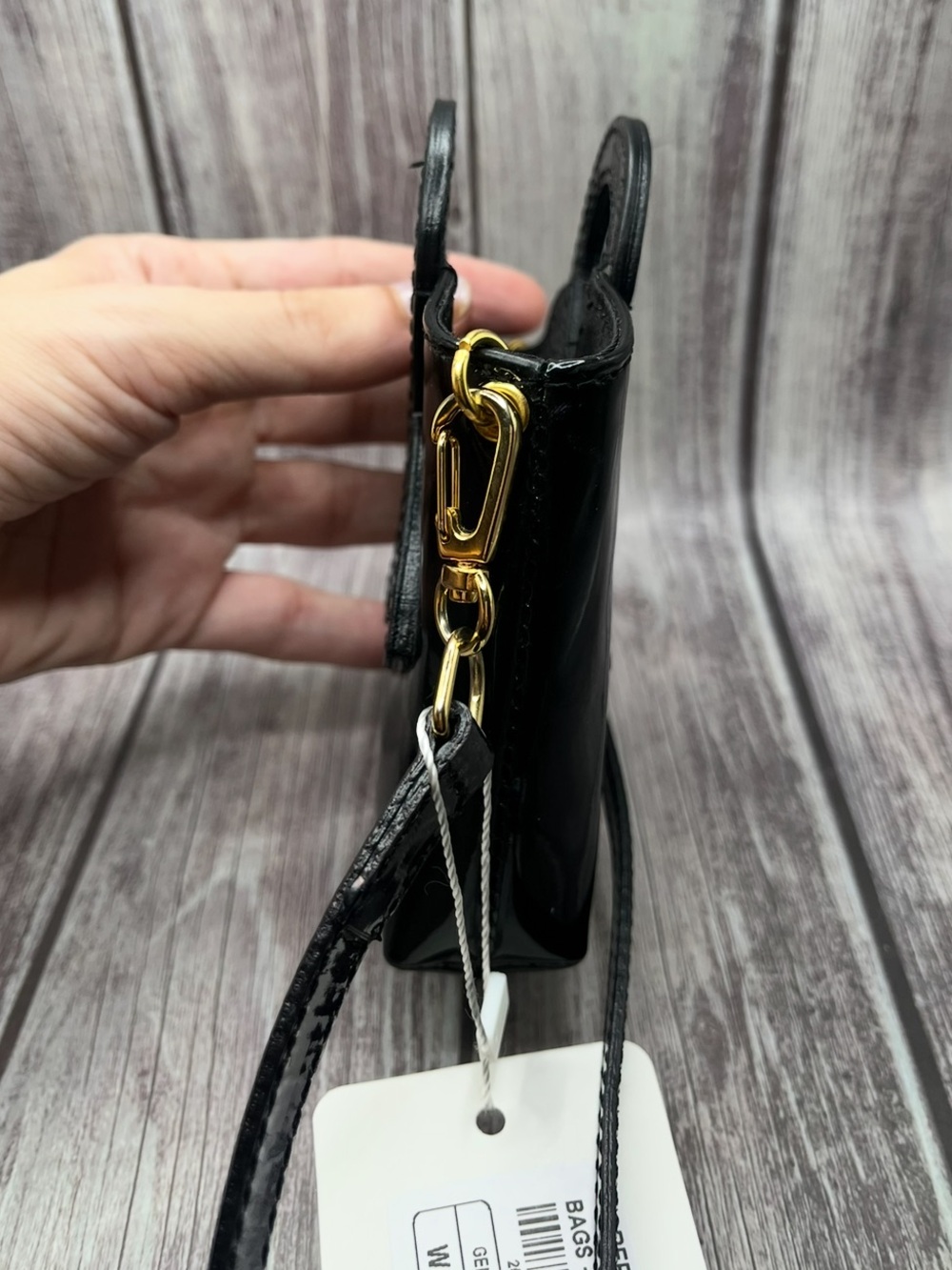$248 NWT Roberta di Camerino Black Patent Glossy Mini Bucket Bag Micro Crossbody - Picture 9 of 16